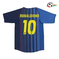RONALDINHO 10 Barcelona Camisola Futebol Visitante 2004/05 Retro Classicas Azul