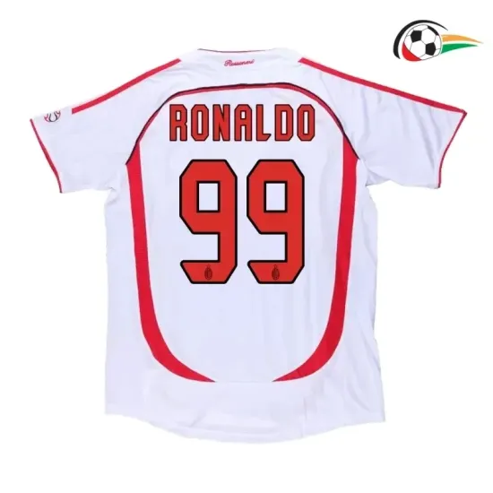 Camisola RONALDO 99 AC Milan Futebol Away Segundo Kit 2006/07 Retro Classicas Branca Camisola RONALDO 99 AC Milan Futebol Away Segundo Kit 2006/07 Retro Classicas Branca