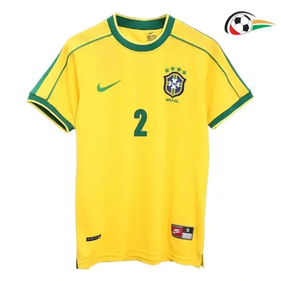 Camisola CAFU 2 Brasil Futebol Home 1998 Retro Classicas Amarelo
