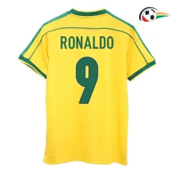 Camiseta RONALDO 9 Brasil Baratas Home Primeiro Kit 1998 Vintage Amarelo