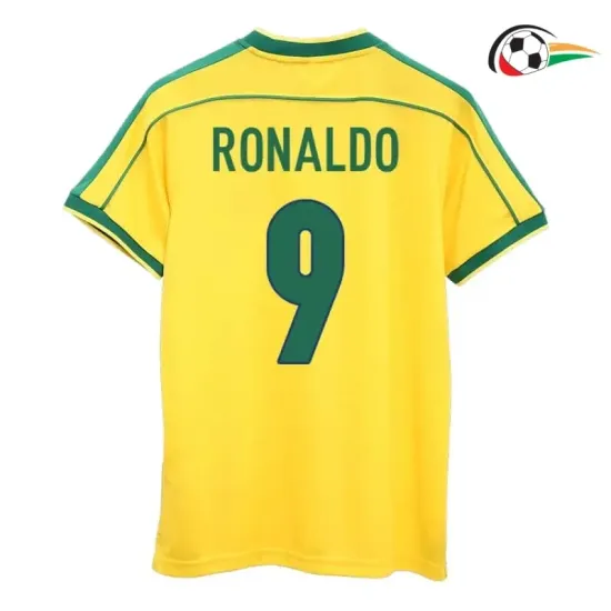 Camiseta RONALDO 9 Brasil Baratas Home Primeiro Kit 1998 Vintage Amarelo Camiseta RONALDO 9 Brasil Baratas Home Primeiro Kit 1998 Vintage Amarelo