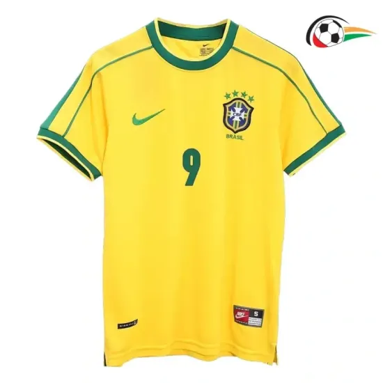 Camiseta RONALDO 9 Brasil Baratas Home Primeiro Kit 1998 Vintage Amarelo Camiseta RONALDO 9 Brasil Baratas Home Primeiro Kit 1998 Vintage Amarelo