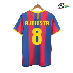 Camiseta A.INIESTA 8 Barcelona Baratas Primeiro Kit 2010/11 Vintage Vermelho/Azul