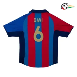 XAVI 6 Barcelona Camisa Replicas Home Primeiro Kit 2001/02 Retro Vermelho/Azul