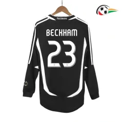 Camisola BECKHAM 23 Real Madrid Qualidade AAA Away 2006/07 Retro Classicas ML Preto