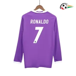 Equipacione Cristiano Ronaldo 7 Real Madrid Replicas Visitante Segundo Kit 2016/17 Classicas ML Roxo