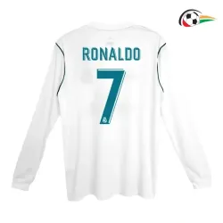 Cristiano Ronaldo 7 Real Madrid Camisola Baratas Local Primeiro Kit 2017/18 Retro Classicas ML Branco