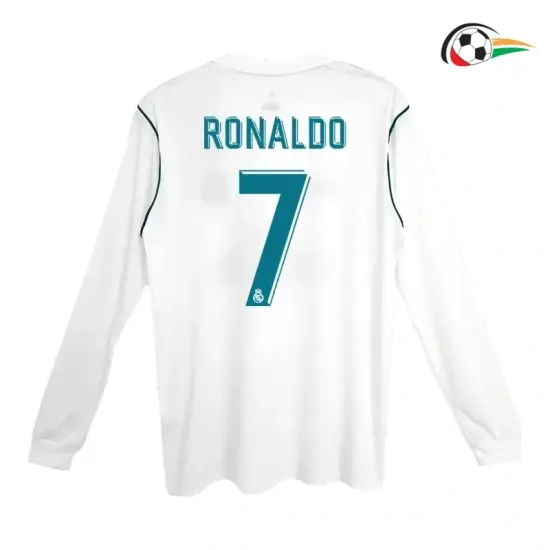 Cristiano Ronaldo 7 Real Madrid Camisola Baratas Local Primeiro Kit 2017/18 Retro Classicas ML Branco
