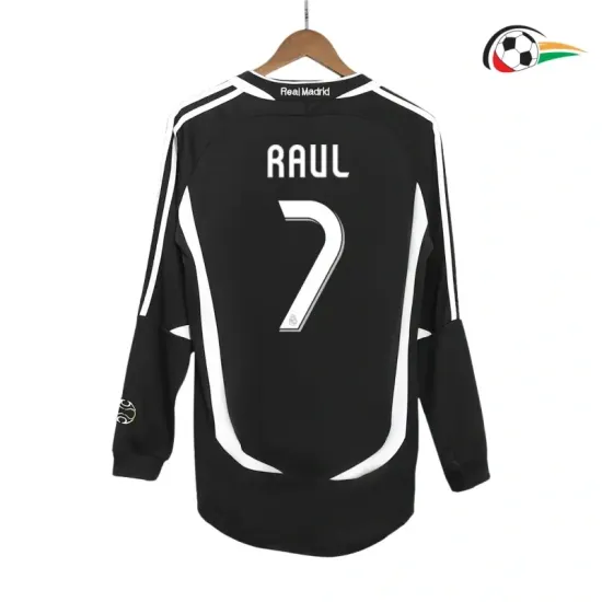 RAUL 7 Real Madrid Camisola Qualidade AAA Away 2006/07 Retro Classicas ML Preto RAUL 7 Real Madrid Camisola Qualidade AAA Away 2006/07 Retro Classicas ML Preto