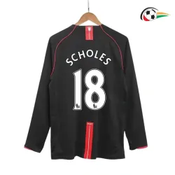 SCHOLES 18 Manchester United Camiseta Futebol Visitante Segundo Kit 2007/08 Vintage ML Preto