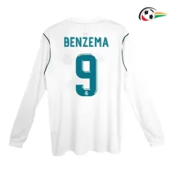 BENZEMA 9 Real Madrid Camisola Futebol Local 2017/18 Retro Classicas ML Branco