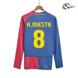 Camiseta A.INIESTA 8 Barcelona Futebol Local Primeiro Kit 2008/09 Vintage ML Vermelho/Azul