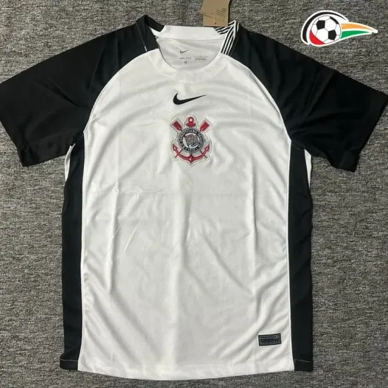 Camisa Corinthians Futebol Home 2025/26 Branco/Preto Camisa Corinthians Futebol Home 2025/26 Branco/Preto