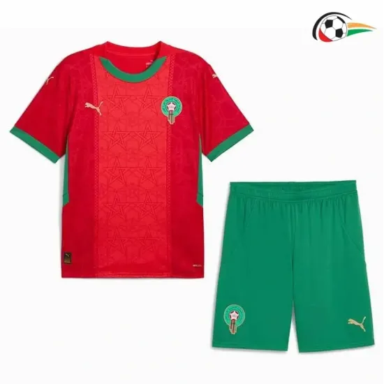 Marruecos Camisola Replicas Primeiro Kit 2025 Infantil Vermelho/Verde Marruecos Camisola Replicas Primeiro Kit 2025 Infantil Vermelho/Verde