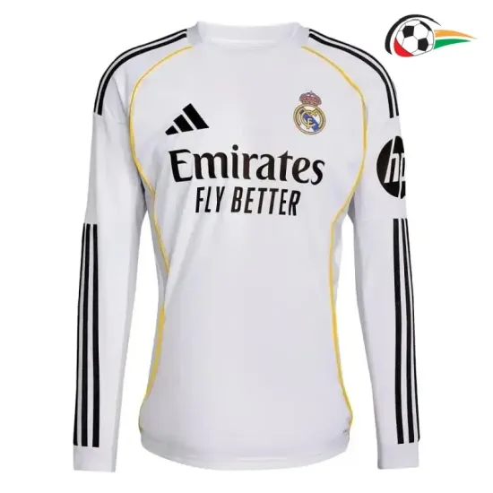 Camisola Real Madrid Replicas Primeiro Kit 2025/26 ML Branco Camisola Real Madrid Replicas Primeiro Kit 2025/26 ML Branco