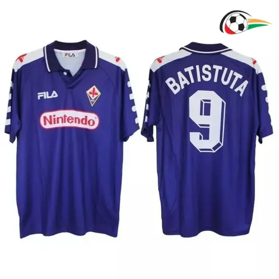 Camiseta BATISTUTA 9 Florencia Qualidade Premium Home Primeiro Kit 1998 Vintage Azul