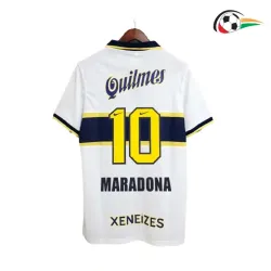 MARADONA 10 Boca Juniors Camisa Futebol Away Segundo Kit 1996/97 Retro Branco/Preto