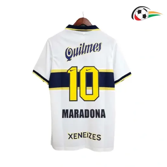 MARADONA 10 Boca Juniors Camisa Futebol Away Segundo Kit 1996/97 Retro Branco/Preto MARADONA 10 Boca Juniors Camisa Futebol Away Segundo Kit 1996/97 Retro Branco/Preto