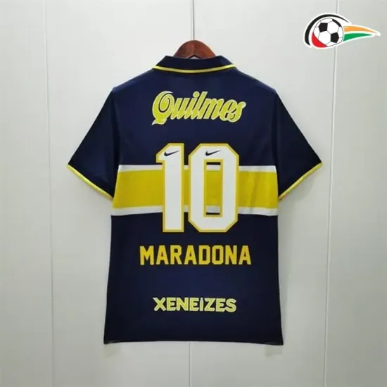 MARADONA 10 Boca Juniors Camiseta Replicas Primeiro Kit 1996/97 Vintage Preto/Amarelo MARADONA 10 Boca Juniors Camiseta Replicas Primeiro Kit 1996/97 Vintage Preto/Amarelo