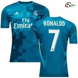 Camiseta JUANITO 7 Real Madrid Replicas Terceiro Kit 2017/18 Vintage Azul