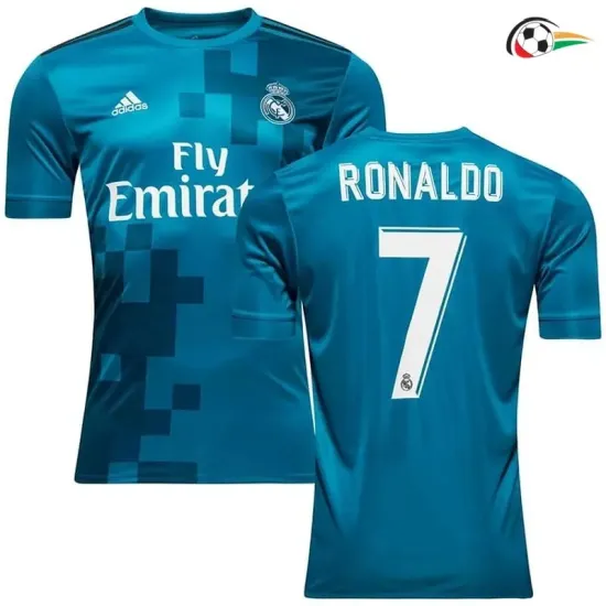 Camiseta JUANITO 7 Real Madrid Replicas Terceiro Kit 2017/18 Vintage Azul Camiseta JUANITO 7 Real Madrid Replicas Terceiro Kit 2017/18 Vintage Azul