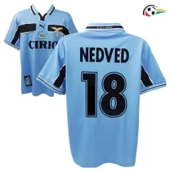 Camisa NEDVED 18 Lazio Baratas Primeiro Kit 1998/99 Retro Azul