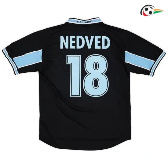 Camiseta NEDVED 18 Lazio Qualidade TAILANDESA Thrid Terceiro Kit 1998/99 Vintage Preto/Azul