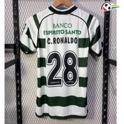 Camisola C.RONALDO 28 Lisboa Qualidade TAILANDESA Primeiro Kit 2002/03 Retro Branco/Verde