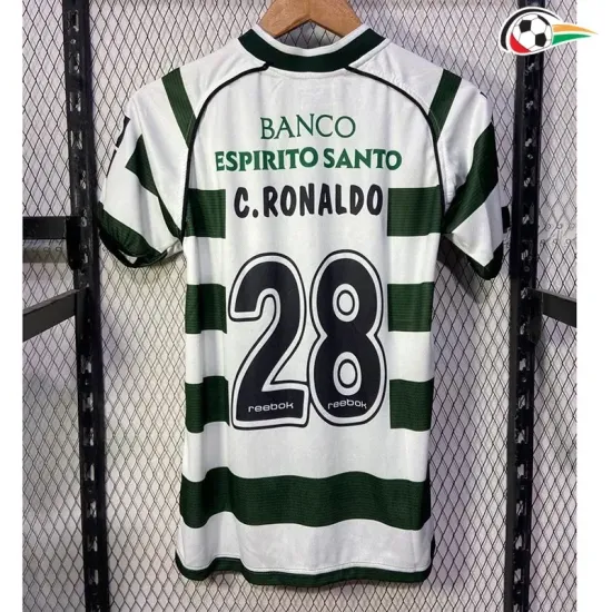 Camisola C.RONALDO 28 Lisboa Qualidade TAILANDESA Primeiro Kit 2002/03 Retro Branco/Verde