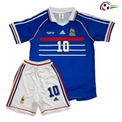 ZIDANE 10 Francia Camisa Futebol Home Primeiro Kit 1998 Vintage Niños Azul/Branco