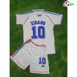 ZIDANE 10 Francia Camiseta Replicas Away 1998 Classicas Infantil Branco/Azul