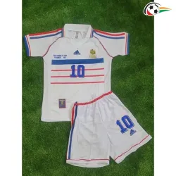 ZIDANE 10 Francia Camiseta Replicas Away 1998 Classicas Infantil Branco/Azul