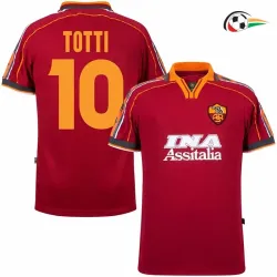 Camisa TOTTI 10 AS Roma Futebol Home 1998/99 Vintage Vermelho
