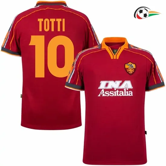 Camisa TOTTI 10 AS Roma Futebol Home 1998/99 Vintage Vermelho Camisa TOTTI 10 AS Roma Futebol Home 1998/99 Vintage Vermelho