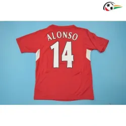 Camiseta ALONSO 14 Liverpool Qualidade Premium Home Primeiro Kit 2004/05 Classicas Vermelho