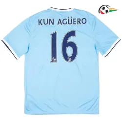 KUN AGÜERO 16 Manchester City Camiseta Qualidade Premium Primeiro Kit 2013/14 Classicas Azul
