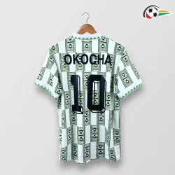 OKOCHA 10 Nigeria Camisa Futebol Visitante 1994 Vintage Branco/Verde