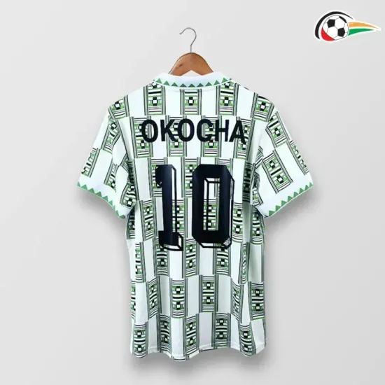 OKOCHA 10 Nigeria Camisa Futebol Visitante 1994 Vintage Branco/Verde