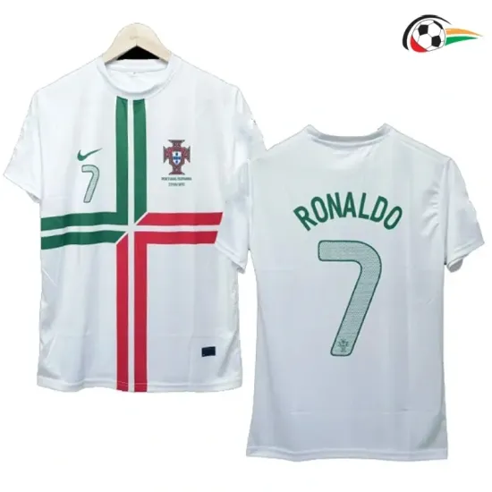 RONALDO 7 Portugal Camisa Baratas Away Segundo Kit 2012 Vintage Branco