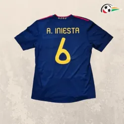 Camisa A.INIESTA 6 España Baratas Visitante Segundo Kit 2010 Vintage Azul