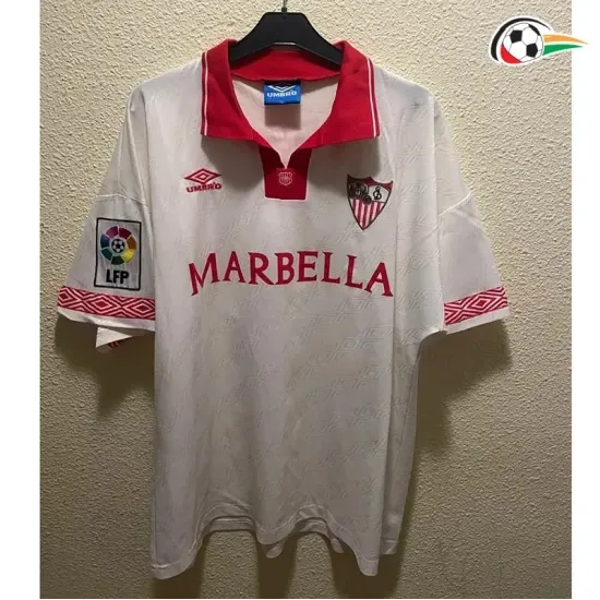 SUKER 9 Sevilla Camisa Qualidade AAA Primeiro Kit 1994/96 Vintage Branco/Vermelho