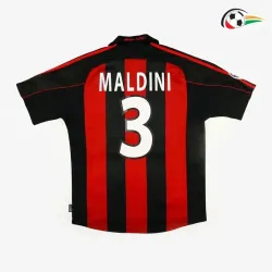 Camisa MALDINI 3 AC Milan Baratas Local Primeiro Kit 2000/01 Vintage Vermelho/Preto