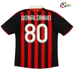 RONALDINHO 80 AC Milan Camisola Qualidade Premium Primeiro Kit 2009/10 Retro Vermelho/Preto