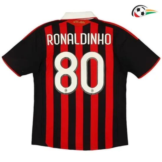 RONALDINHO 80 AC Milan Camisola Qualidade Premium Primeiro Kit 2009/10 Retro Vermelho/Preto RONALDINHO 80 AC Milan Camisola Qualidade Premium Primeiro Kit 2009/10 Retro Vermelho/Preto