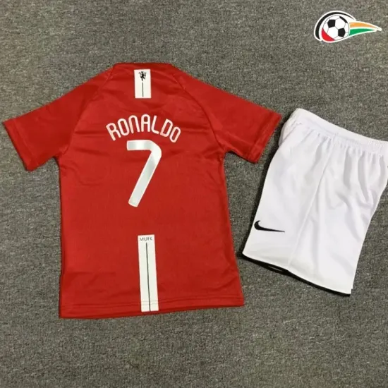 RONALDO 7 Manchester United Camisa Futebol Home 2007/08 Vintage Niños Vermelho/Branco