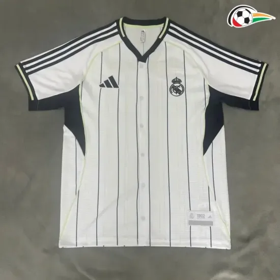 Camisa Real Madrid Baratas Camisa de Beisebol 2025/26 Branco Camisa Real Madrid Baratas Camisa de Beisebol 2025/26 Branco