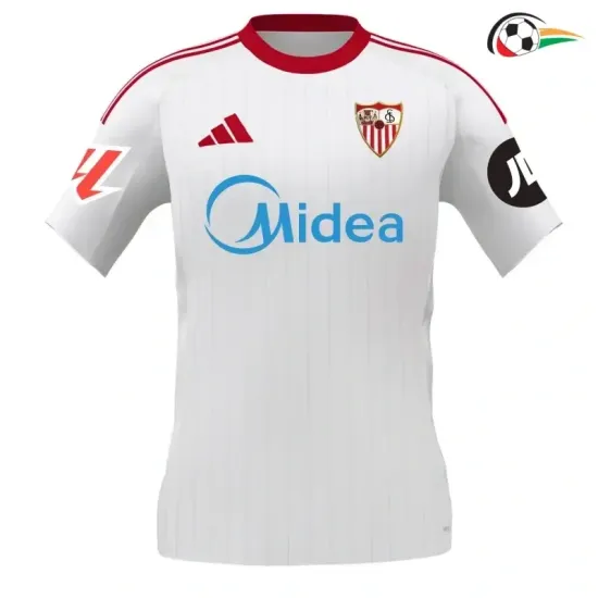 Sevilla Equipacione Futebol Home Primeiro Kit 2025/26 com Patch da La Liga Branco Sevilla Equipacione Futebol Home Primeiro Kit 2025/26 com Patch da La Liga Branco
