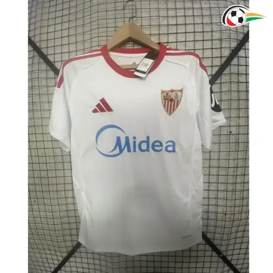 Sevilla Equipacione Futebol Home Primeiro Kit 2025/26 com Patch da La Liga Branco Sevilla Equipacione Futebol Home Primeiro Kit 2025/26 com Patch da La Liga Branco