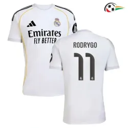 Camisa RODRYGO 11 Real Madrid Futebol Local Primeiro Kit 2025/26 Branco