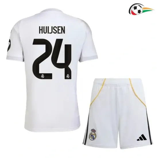 Camiseta HUIJSEN 24 Real Madrid Replicas Local 2025/26 Niños Branco Camiseta HUIJSEN 24 Real Madrid Replicas Local 2025/26 Niños Branco